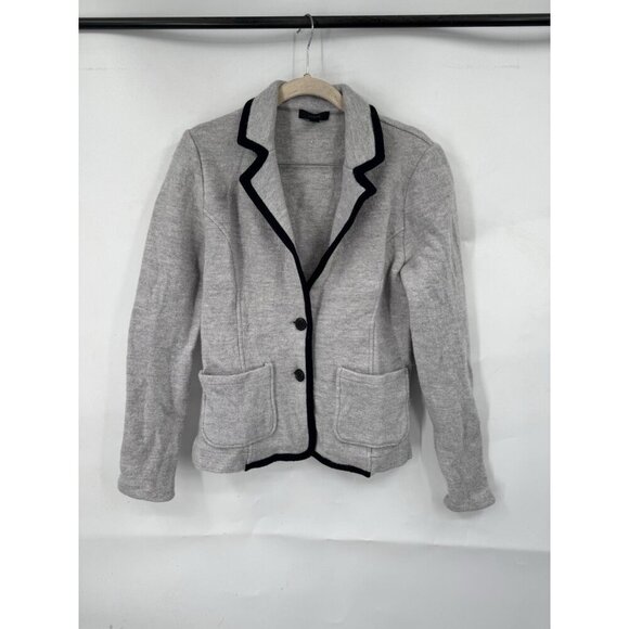 J. Crew Tipped Wool Sweater Blazer Jacket Women Medium Silver Minimalist Modern - Picture 1 of 9